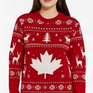 Red Holiday Sweater with White Patterns
